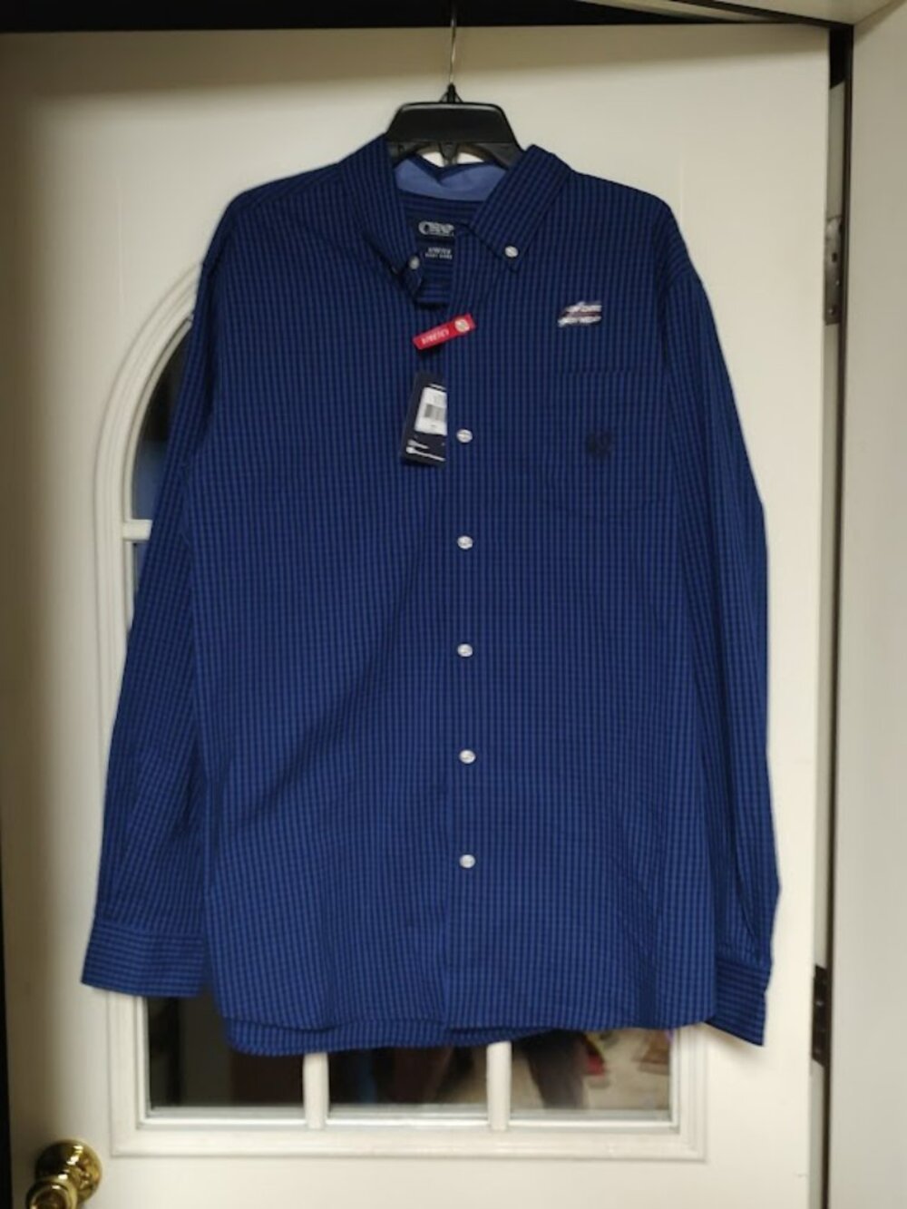 New Chaps Blue Black Checked Easy Care Stretch Long Sleeve Shirt Men's XL